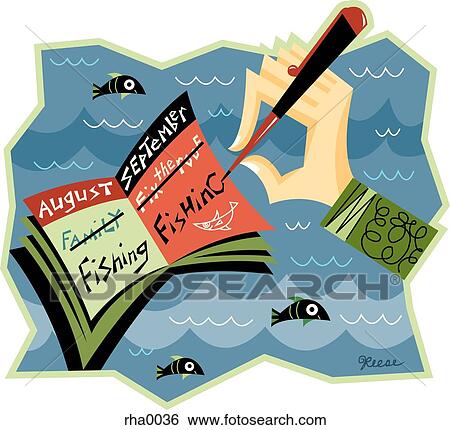 A person writing into an appointment book to schedule a fishing trip View Large Illustration Stock Illustration - A person writing into an appointment book to schedule a fishing trip. Fotosearch