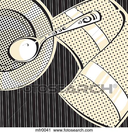 A place setting on a black background View Large Illustration Clip Art - A place setting on a black background. Fotosearch