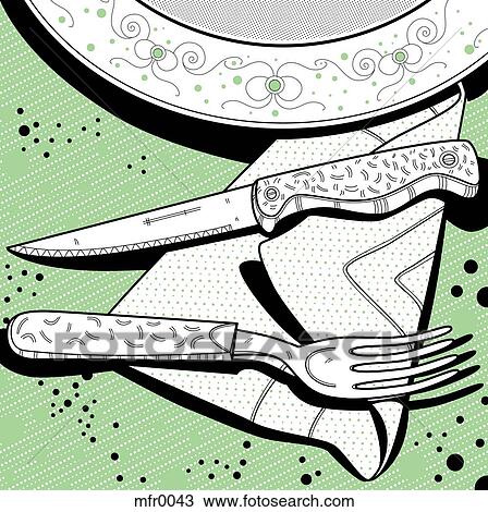 Drawing - A place setting on a green background. Fotosearch