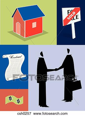Stock Illustration - A real estate agent shaking hands with his client. Fotosearch