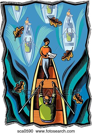 Clipart - A rowing teacher and her student. Fotosearch