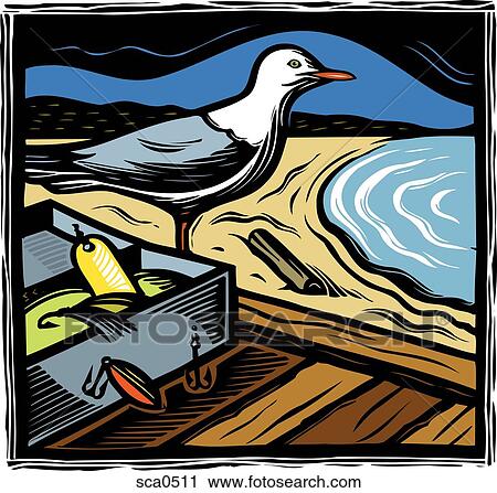 Clip Art - A seagull standing at the beach. Fotosearch