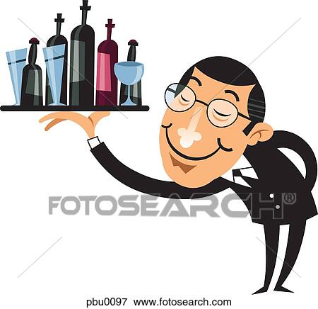 A server carrying a tray of drinks View Large Illustration Stock Illustration - A server carrying a tray of drinks. Fotosearch