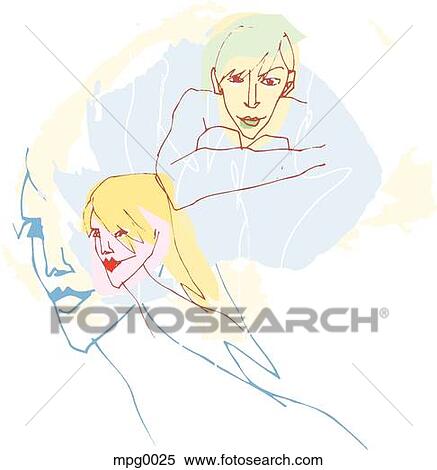 Stock Illustration - A sketch of a young man and young woman. Fotosearch