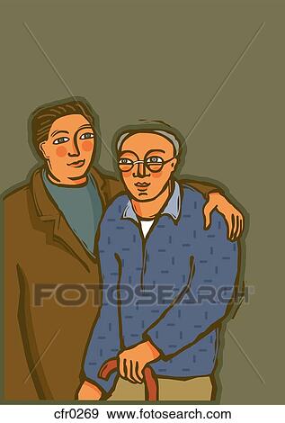 Stock Illustration - A son with elderly father. Fotosearch