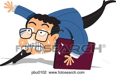 Drawing - A stressed businessman in a hurry. Fotosearch