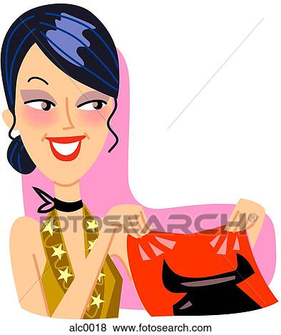 Stock Illustration - A Taurus woman smiling, holding a handkerchief. Fotosearch