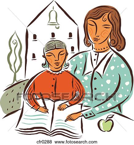 Stock Illustration - A teacher assisting a student with her studies. Fotosearch