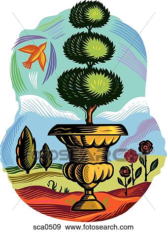 A topiary in a garden urn View Large Illustration Stock Illustration - A topiary in a garden urn. Fotosearch