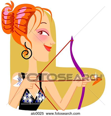Stock Illustration - A trendy woman with a bow and arrow in her hands. Fotosearch