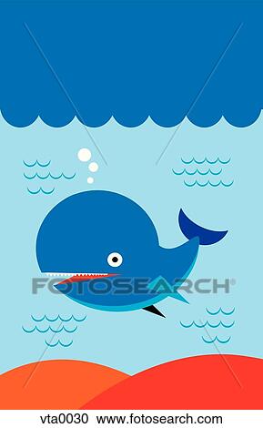 A whale swimming under water View Large Illustration Clipart - A whale swimming under water. Fotosearch