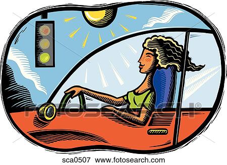A woman driving in her car on a hot and sunny day View Large Illustration Stock Illustration - A woman driving in her car on a hot and sunny day. Fotosearch
