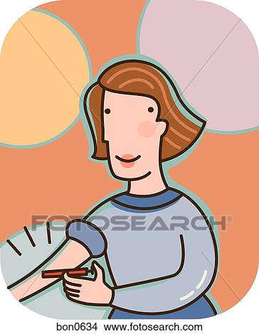 Stock Illustration - A woman giving herself an injection of insulin in her arm. Fotosearch