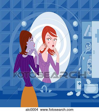 A woman looking at her pimple View Large Illustration Stock Illustration - A woman looking at her pimple. Fotosearch