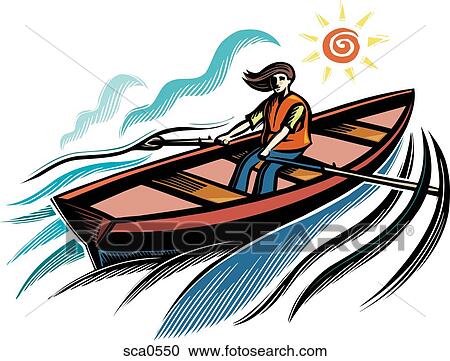 Clipart - A woman rowing her canoe. Fotosearch