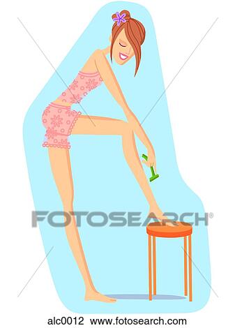 A woman shaving her legs View Large Illustration Drawing - A woman shaving her legs. Fotosearch