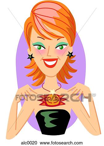 Clipart - A woman showing her necklace. Fotosearch