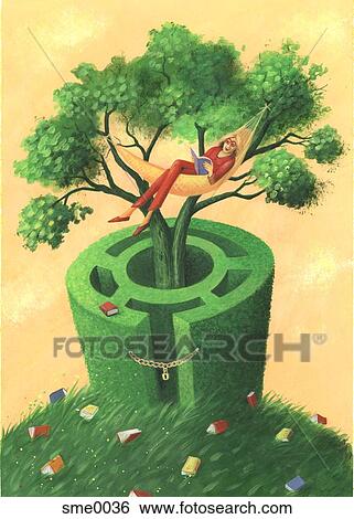 A woman sitting on a hammock attached to an enclosed tree View Large Illustration Stock Illustration - A woman sitting on a hammock attached to an enclosed tree. Fotosearch