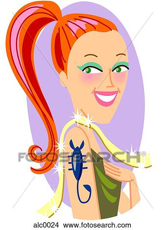 Stock Illustration - A woman with a scorpion tattoo on her arm. Fotosearch