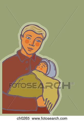 Stock Illustration - A young father holding his newborn baby. Fotosearch