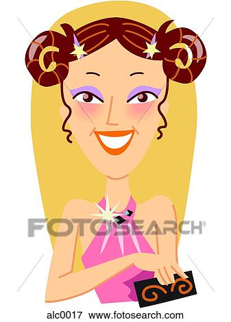 An Aries woman smiling, holding purse View Large Illustration Stock Illustration - An Aries woman smiling, holding purse. Fotosearch