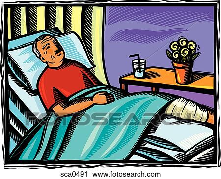 an elderly man lying in a hospital bed with his leg in a cast View Large Illustration Clip Art - an elderly man lying in a hospital bed with his leg in a cast. Fotosearch