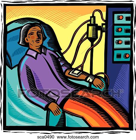 Clipart - an elderly woman receiving intravenous therapy. Fotosearch