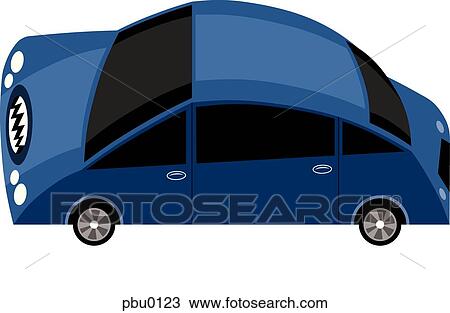 Drawing - An illustration of a blue car. Fotosearch
