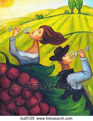 An illustration of a couple drinking glasses of wine at a vineyard View Large Illustration Stock Illustration - An illustration of a couple drinking glasses of wine at a vineyard. Fotosearch