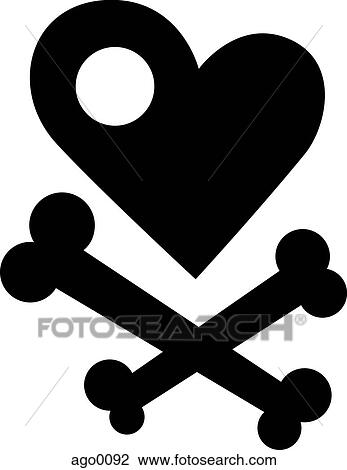 Drawing - An illustration of a heart and cross bones. Fotosearch