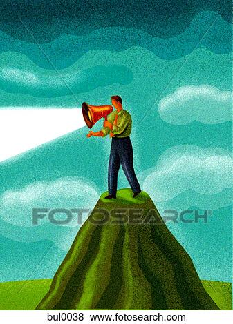 An illustration of a man on a mountain top flashing his torch View Large Illustration Stock Illustration - An illustration of a man on a mountain top flashing his torch. Fotosearch
