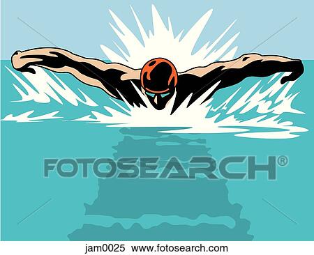 Stock Illustration - An illustration of a swimmer from a head on perspective. Fotosearch