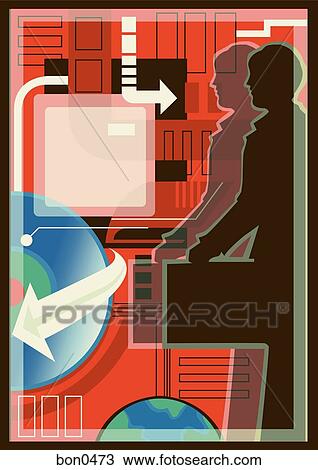 Drawing - An illustration of digital backup. Fotosearch