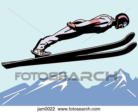 Drawing - An image of a ski jumper in mid air. Fotosearch