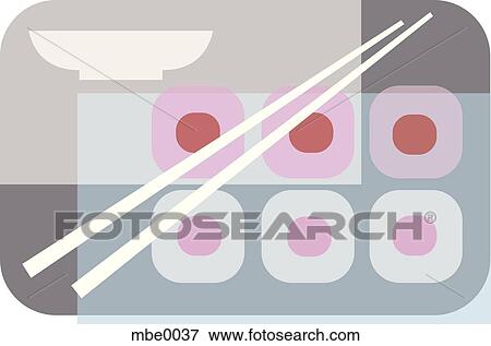 Stock Illustration - An image of chopsticks resting on sushi. Fotosearch