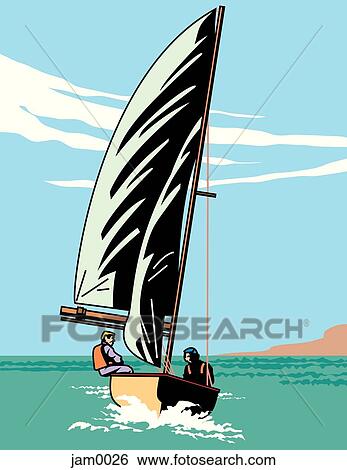 Stock Illustration - An image of two men on a sailboat. Fotosearch