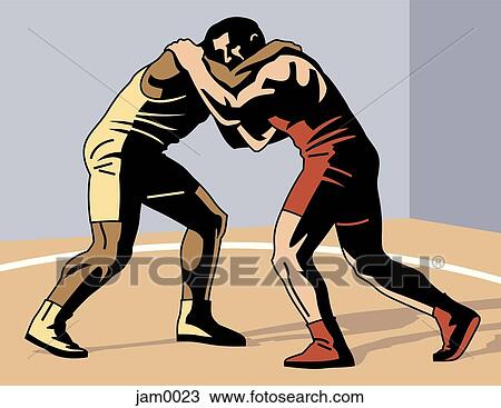 Drawing - An image of two men wrestling. Fotosearch