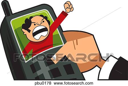 Stock Illustration - Angry man shouting through a cell phone. Fotosearch