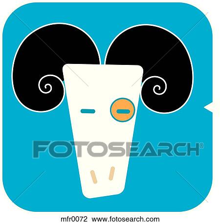 Aries icon with a blue background View Large Illustration Drawing - Aries icon with a blue background. Fotosearch