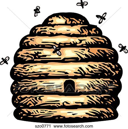 Bees flying around a beehive on white background View Large Illustration Clip Art - Bees flying around a beehive on white background. Fotosearch