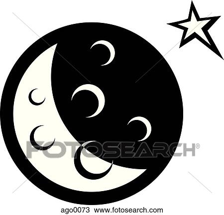 Drawing - Black and white illustration of a moon. Fotosearch