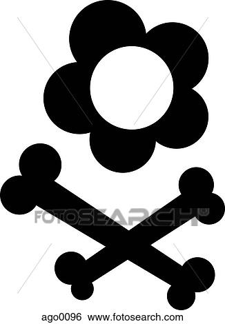 Stock Illustration - Black and white picture of a flower and cross bones. Fotosearch