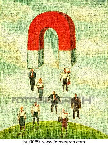 Stock Illustration - Business people being pulled by a giant magnet. Fotosearch