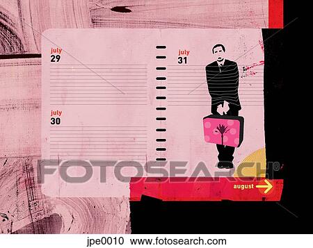 Businessman standing inside an agenda View Large Illustration Clipart - Businessman standing inside an agenda. Fotosearch