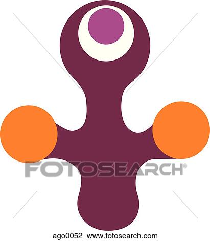 Drawing - Cartoon drawing of purple and orange colored shape. Fotosearch