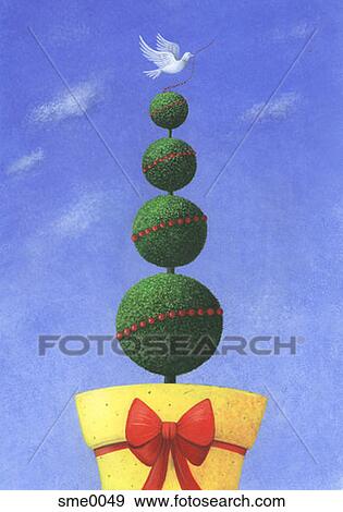 Christmas topiary with a dove perched on top View Large Illustration Stock Illustration - Christmas topiary with a dove perched on top. Fotosearch