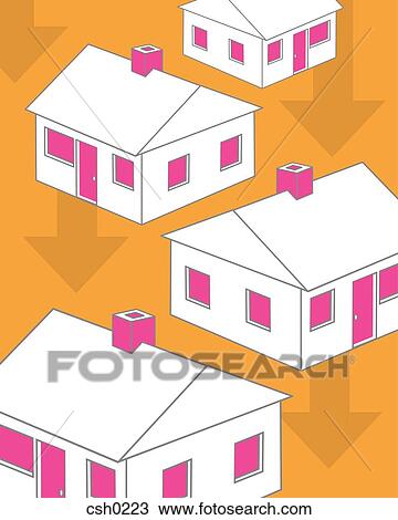 Drawing - Decreasing house prices. Fotosearch