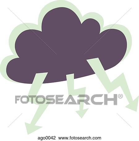 Drawing - Drawing of lightning discharged from a cloud. Fotosearch