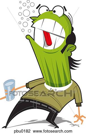 Drunk man holding a drink while feeling green View Large Illustration Drawing - Drunk man holding a drink while feeling green. Fotosearch