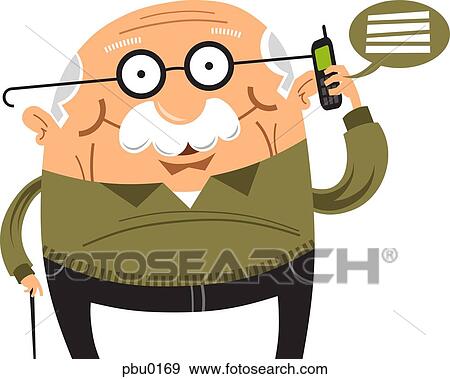 Elderly man with a cane having a conversation by cell phone View Large Illustration Stock Illustration - Elderly man with a cane having a conversation by cell phone. Fotosearch